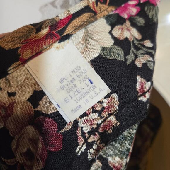 Vtg Floral Lace Bib 80s Midi Dress Shoulder Pads Modest Church 11 Medium USA - Picture 13 of 15